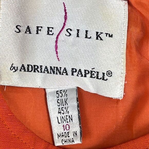 Safe Silk By Adrianna Papell Linen/Silk Blend Orange Shift Dress Sz 10 - Picture 5 of 7